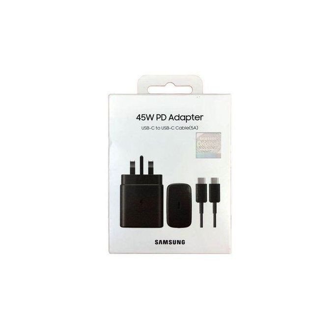 Samsung USB-C 45W PD Adapter Super Fast Charger (3 Pin) with Type-C to C cable-Black/White